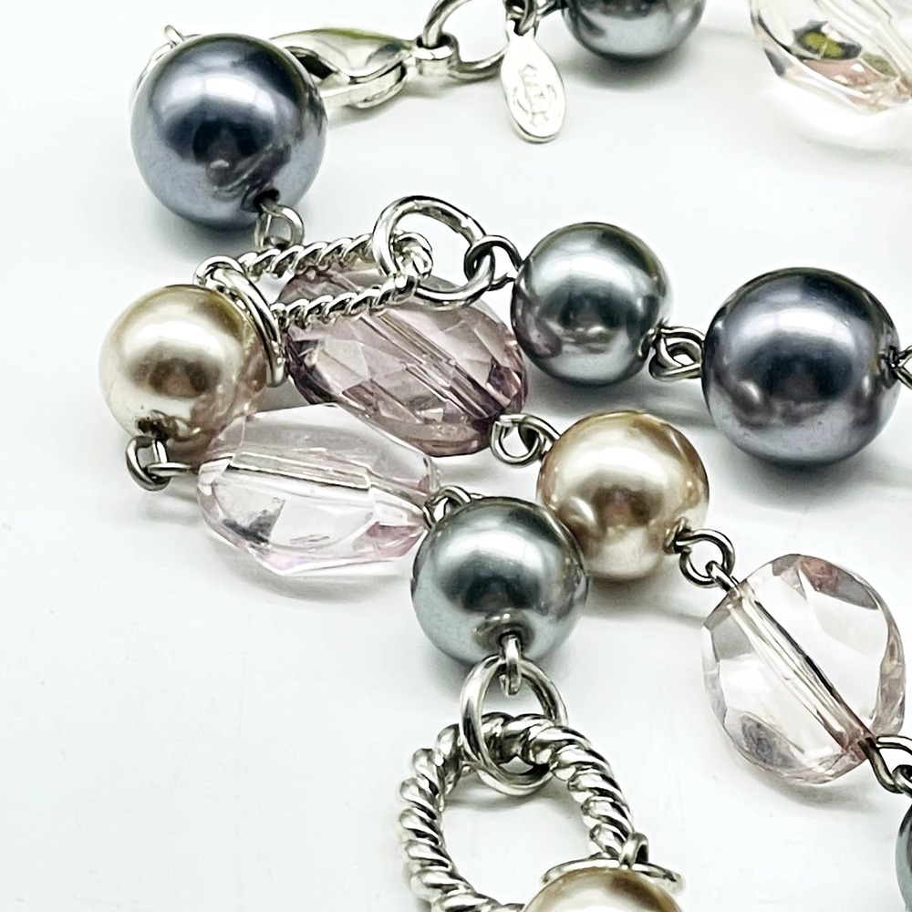 Premier Designs Long Strand Necklace Silver Tone Black Bead Link Signed - Picture 4 of 7